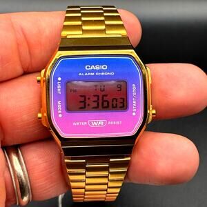 LWS Solarwave Prism A168 Gold Tone Stainless Steel Bracelet Digital Mod Watch